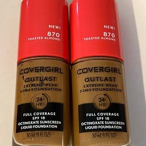 New Set 2 Covergirl Outlast Extreme Wear 3-in-1 Foundation Toasted Almond # 870
